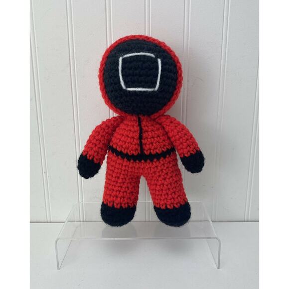 Adorable Handmade Crocheted 7” Stuffed Squid Games Soldier Plush Amigurumi - Picture 1 of 4